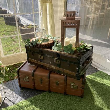 Suitcases with Foliage and Lanterns