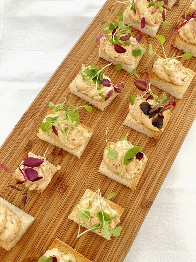 Baked Bread Canapes with Olive and Sun-blushed Tomato Creamed Cheese